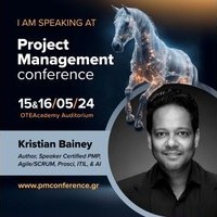 Conference announcement naming Kristian Bainey as a speaker at a project management conference at the OTEA Academy auditorium