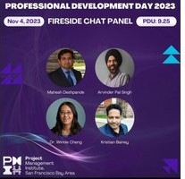 Professional Development Day 2023 fireside chat panel flyer naming Kristian Bainey as a panelist with the PMI San Francisco Bay Area chapter