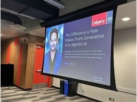 Presentation slide titled The Difference a Year Makes: From Generative AI to Agentic AI